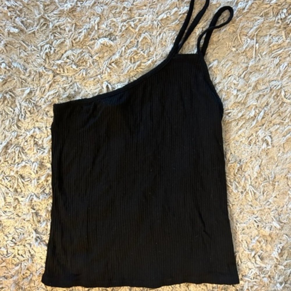 Project Social T Black Ribbed One Shoulder tank - size M
